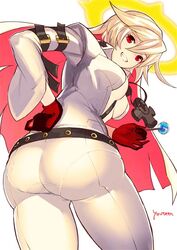 ass bell-bottoms bodysuit breasts candy center_opening cleavage female food from_below gloves grin guilty_gear guilty_gear_xrd halo hips huge_ass jack-o'_valentine large_ass lollipop looking_back multicolored_hair pantylines razu_(rus) red_eyes shiny shiny_clothes shiny_hair simple_background skin_tight smile solo thick_thighs thighs two-tone_hair very_long_hair white_background white_hair wide_hips rating:Explicit score:149 user:bot