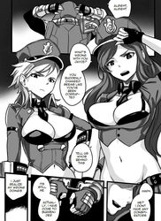 breasts caitlyn_kiramman canon_couple comic english_text forsaken_jayce greyscale jayce_talis league_of_legends midriff monochrome officer_caitlyn officer_vi sieyarelow speech_bubble vi rating:Questionable score:21 user:jindermaballz