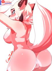 1girls 2017 absurd_res anthro anus ass back big_breasts blue_eyes blush breasts canid canine canis civibes female female_focus female_only fur furry furry_only hi_res highres looking_at_viewer looking_back lycanroc mammal midday_lycanroc naked nintendo nipples nude patreon pokemon pokemon_sm pussy rear_view sideboob simple_background solo solo_female solo_focus tail thick_thighs watermark white_fur rating:Explicit score:146 user:bot