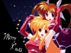  1600x1200 christmas fate_testarossa highres lyrical_nanoha mahou_shoujo_lyrical_nanoha nanoha ribbon takamachi_nanoha wallpaper  rating:questionable score: user:bot