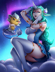 animal_ears gloves green_eyes green_hair high_resolution horn league_of_legends long_hair panties patreon_reward pinkladymage skirt smooth_skin soraka star_guardian_series star_guardian_soraka straight_hair tagme thick_thighs rating:Questionable score:74 user:BillyBallo