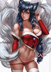 ahri animal_ears cleavage dandon_fuga league_of_legends panties pantsu panty_pull red_panties tagme tail thighhighs rating:Safe score:136 user:Wh0