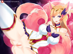 ahri alternate_costume big_breasts cleavage female female_only league_of_legends looking_at_viewer pussy shaved_pussy solo spread_legs star_guardian star_guardian_ahri star_guardian_series thighhighs tofuubear rating:Explicit score:45 user:La_weai_qlia