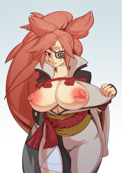 areolae baiken big_breasts breasts female female_only flashing guilty_gear jacqli large_breasts looking_at_viewer nipples no_bra solo rating:Explicit score:83 user:justausername