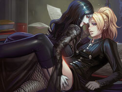 2girls ass ass_grab bedroom_eyes bite_mark black_hair bleeding blonde_hair blood blue_eyes blush blushing books brainwashed brainwashing carmilla carmilla_(novel) carmilla_karnstein clothed crucifix dantewontdie dat_ass dominatrix dress dubious_consent eyelashes eyeliner eyeshadow fang_marks female female_only femdom femsub fishnets garter_belt garter_straps hand_on_head hypnosis hypnotized imminent_sex intimate lace laura_(carmilla) library light_skin lingerie lipstick literature long_hair makeup mind_control necklace pale_skin pantyhose ponytail red_eyes seductive slave stockings study suggestive vampire yuri rating:Questionable score:357 user:Lungdrakkar