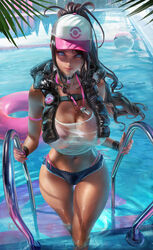 1girls 2021 alternate_breast_size blue_eyes breasts brown_hair female female_focus female_only hat hi_res hilda_(pokemon) hips large_breasts long_hair long_ponytail looking_at_viewer naughty_face nintendo pokemon pokemon_bw ponytail pool poolside sakimichan slim_waist suggestive_look water wet wet_body white_hat wide_hips rating:Questionable score:76 user:Cero_Oscuras