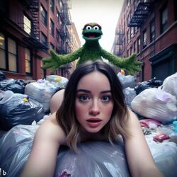 1girls ai_generated alley brown_hair celebrity dakota_johnson dall-e3 doggy_style female garbage garbage_bags green_fur human implied_sex light-skinned_female light_skin lips looking_at_viewer lying muppets on_stomach open_mouth oscar_the_grouch outside real_person sesame_street tagme the_muppet_show trash trash_bag rating:Explicit score:49 user:Carl_Wheezer