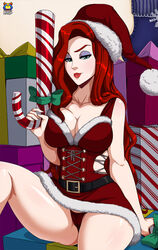 1girls aqua_eyes candy_cane_miss_fortune christmas female kyoffie league_of_legends light-skinned_female light_skin looking_at_viewer miss_fortune panties red_hair red_panties riot_games snowdown_showdown_series solo rating:Questionable score:101 user:Freezer88