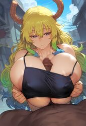  ai_generated big_breasts censored dark-skinned_male kaikoi lucoa_(maidragon) miss_kobayashi's_dragon_maid  rating:explicit score: user:amolaspollxs