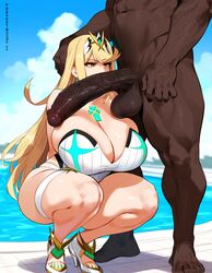 ai_generated big_ass big_breasts big_penis blonde_female blonde_hair breasts core_crystal dark-skinned_male dark_penis dark_skin interracial lucyla mythra pool poolside swimsuit xenoblade_(series) xenoblade_chronicles_2 rating:Explicit score:128 user:Mechas77