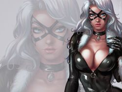 absurdres black_cat_(marvel) blue_eyes bodysuit breasts dandon_fuga domino_mask felicia_hardy female female_only fur_trim highres large_breasts lips long_hair marvel mask mole mole_under_mouth nipples open_clothes pov shiny silver_hair solo solo_focus spider-man_(series) tan tanline unzipped white_hair zipper_pull_tab rating:Explicit score:65 user:erlotopoto