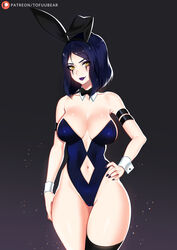 battle_bunny_leblanc breasts bunny_ears bunnysuit cleavage female female_only league_of_legends leblanc leotard looking_at_viewer solo tofuubear rating:Questionable score:156 user:justausername