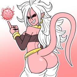 1girls 2010s android_21 ass bare_shoulders black_nails black_sclera bracelet breasts dark_persona detached_sleeves dragon_ball dragon_ball_fighterz energy_ball female gold gradient gradient_background grin humanoid index_finger_raised jewelry long_hair looking_back majin majin_android_21 monster_girl neck_ring pink_skin pointy_ears red_eyes shamefuldisplay smile solo tail white_hair rating:Explicit score:40 user:SolemnTagger