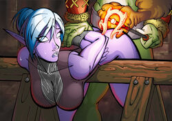 arms_behind_back bent_over big_breasts blizzard_entertainment bondage branding_iron breasts duo elf eyelashes female firstedition glowing_eyes green_skin hanging_breasts large_breasts long_ears male night_elf orc orc_(warcraft) purple_skin rape restrained warcraft world_of_warcraft rating:Explicit score:132 user:Astrosloth