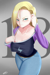 1girls alternate_version_available android_18 blonde_hair blue_eyes cameltoe cleavage curvy dragon_ball erect_nipples female female_only huge_areolae huge_ass huge_breasts morris puffy_nipples short_hair solo thick_lips voluptuous wide_hips rating:Explicit score:164 user:Stripper