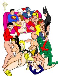 6+boys 6+girls 6boys 7girls abs areolae avengers batman batman_(series) big_breasts bisexual bisexual_(female) black_canary black_hair blonde_hair blowjob bottomless_male breast_grab breasts brown_hair captain_america captain_america_(series) carol_danvers closed_eyes couch cowgirl_position crossover crown dc dc_comics dcau doggy_style erect_nipples eyewear fellatio female glasses green_arrow_(series) group_sex hairband handjob hawkgirl head_grab human human_on_humanoid humanoid interspecies janet_van_dyne justice_league kneeling light-skinned_female light-skinned_male light_skin linda_danvers lucky_pierrette male martian_manhunter marvel marvel_comics mask ms._marvel ms._marvel_(carol_danvers) multiple_boys multiple_girls nipples oral orgy pecs plastic_man scarlet_witch sex smile straight straight_hair supergirl superman superman:_the_animated_series superman_(series) testicles thor_(marvel) thor_(series) tiara tulio uncensored wanda_maximoff wasp_(marvel) wonder_woman wonder_woman_(series) x-men yuri rating:Explicit score:16 user:bot