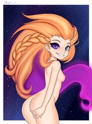 ass blue_eyes braid breasts female gradient gradient_hair hand_on_ass heterochromia highres kidkuo kisskuo league_of_legends long_hair looking_back nude orange_hair purple_eyes purple_hair riot_games sideboob smile solo two_tone_hair very_long_hair zoe_(league_of_legends) rating:Questionable score:40 user:Shaded_Cube