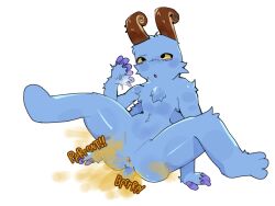  4_arms alternate_version_deleted anthro anus blue_body blue_fur blush character_request copyright_request fart fart_cloud fart_fetish fur humanoid maoisaramybeloved multi_limb no_visible_genitalia old_art solo spread_legs why  rating:explicit score: user:bot