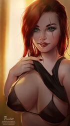 bra breasts cleavage female female_only firolian katarina_du_couteau league_of_legends looking_at_viewer red_hair selfie shirt_lift solo rating:Questionable score:196 user:justausername