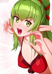 1girls :d alternate_costume bikini breasts fire_emblem fire_emblem_awakening fire_emblem_heroes green_eyes green_hair large_breasts manakete neocoill nintendo open_mouth patreon pointy_ears smile swimsuit tiki_(adult)_(fire_emblem) tiki_(adult)_(summer)_(fire_emblem) tiki_(fire_emblem) rating:Safe score:96 user:bot