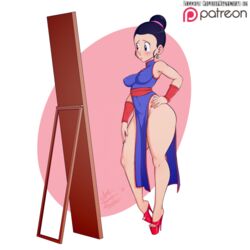 1girls 2018 bimbo blush captainjerkpants chichi china_dress dragon_ball dragon_ball_super earrings female female_only fully_clothed high_heels hourglass_figure human milf nail_polish nipple_bulge no_bra no_panties no_underwear nonude open_toe_shoes platform_heels solo thick_thighs tight_clothing rating:Questionable score:281 user:tripledouble