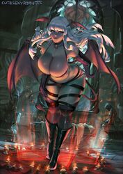 breasts cleavage cutesexyrobutts demon female female_only head_wings huge_breasts long_hair looking_at_viewer original purple_eyes solo succubus tail white_hair wings rating:Questionable score:237 user:justausername