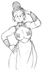 1girls bandaid breasts chichi china_dress cleavage dragon_ball dragon_ball_z female guillion_(toshkarts) hourglass_figure milf monochrome nipple_tape pasties rough_sketch solo voluptuous rating:Questionable score:70 user:Freezer88