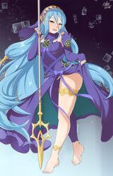 azura_(fire_emblem) azura_(performing_arts)_(fire_emblem) breasts cleavage dress_lift exlic female female_only fire_emblem fire_emblem_fates looking_at_viewer medium_breasts mysterious_dancer panties solo rating:Questionable score:47 user:justausername