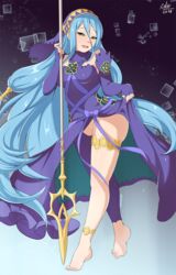 azura_(fire_emblem) azura_(performing_arts)_(fire_emblem) breasts cleavage dress_lift exlic female female_only fire_emblem fire_emblem_fates looking_at_viewer medium_breasts mysterious_dancer pussy solo rating:Explicit score:65 user:justausername