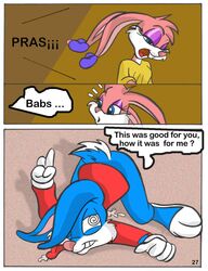 anthro babs_bunny buster_bunny comic female fur furry male mammal rabbit tagme tiny_toon_adventures uncensored rating:Explicit score:5 user:bot