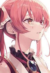  artist_name commentary dated female hair_ribbon heterochromia highres hololive houshou_marine houshou_marine_(1st_costume) long_hair myung_yi portrait red_eyes red_hair red_ribbon ribbon short_hair simple_background solo tears twintails virtual_youtuber white_background yellow_eyes  rating:safe score: user:bot