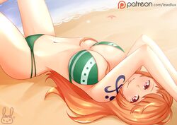 1girls 2018 beach big_breasts bikini breasts cleavage female female_only lewdlux nami one_piece orange_hair shounen_jump solo solo_female rating:Questionable score:75 user:Freezer88