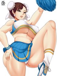 big_breasts breasts cheerleader chun-li cleavage female female_only large_breasts looking_at_viewer panties revolverwingstudios solo street_fighter underboob rating:Questionable score:127 user:justausername