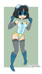  bobcut compass_girl_(spicybarmaiden) glasses_yanagi_(spicybarmaiden) instant_loss_2koma leotard spicybarmaiden superheroine tagme  rating:questionable score: user:bot