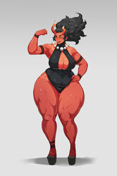 1girls breasts cleavage demon donaught female female_only horns huge_breasts looking_at_viewer muscles muscular muscular_female solo thick_thighs rating:Questionable score:150 user:justausername