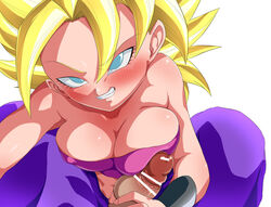 1girls artist_request bare_shoulders blonde_hair blush breast_press breasts caulifla cleavage dragon_ball dragon_ball_super female green_eyes handjob light-skinned_female light_skin long_hair looking_at_viewer masturbation nipples penis rom saiyan shiny shounen_jump smile spiked_hair spiky_hair straight super_saiyan sweat tomboy rating:Explicit score:137 user:bot