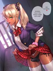 1boy alley ball_bulge balls balls_in_panties balls_under_clothes black_panties blonde_hair blush bulge crossdressing dark-skinned_femboy dark-skinned_male dark_skin erection erection_in_panties erection_under_clothes erection_under_skirt femboy feminine_male ganguro green_eyes gyaru hair_ornament hair_scrunchie hard_translated heart kogal lips male male_focus male_only nail_polish otokonoko panties panty_bulge penis penis_bulge penis_in_panties penis_under_clothes penis_under_skirt plaid_skirt pocky school_uniform scrunchie side-tie_panties skindentation skirt skirt_lift small_balls small_penis solo spoken_heart tenting testicle_bulge text thighhighs translated trap twintails underwear white_legwear wrist_scrunchie yapo_(croquis_side) rating:Explicit score:622 user:bot