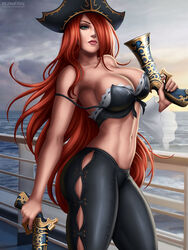 1girls abs alternate_costume alternate_version_available big_breasts blue_eyes breasts cleavage female female_only flowerxl hair_over_one_eye large_breasts league_of_legends long_hair looking_at_viewer miss_fortune pinup red_hair riot_games solo solo_female rating:Questionable score:156 user:justausername