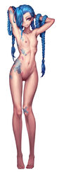 1girls blue_hair braid casual female human jinx_(league_of_legends) league_of_legends long_hair naked nipples oopartz_yang purple_eyes standing tattoo rating:Explicit score:360 user:dunkrat