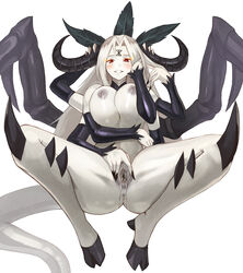 absurdres anus black_nails blush breasts commission demon_girl detached_sleeves enteka_(khornette_quest) facial_mark female fingernails forehead_mark hand_on_own_cheek highres hooves horns khornette_quest large_breasts long_fingernails long_hair looking_at_viewer monster_girl multi_arm multi_limb nail_polish nipples nude pussy pussy_juice red_eyes simple_background smile solo sookmo spread_legs spread_pussy tail uncensored warhammer_(franchise) warhammer_40k white_background white_hair white_skin rating:Explicit score:137 user:bot