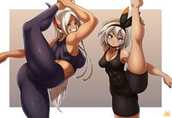 2girls abs ass back bare_arms bare_shoulders bea_(pokemon) big_ass big_breasts big_butt blush bunny_ears bunny_girl clothed clothing color dark-skinned_female dark_skin exercise female female_focus female_only fit_female game_freak grey_eyes grey_hair gym_clothes gym_leader hi_res jmg large_breasts legs_up long_hair looking_at_viewer looking_back miruko muscular muscular_female my_hero_academia nintendo pokemon pokemon_ss pokemon_trainer pussy_visible_through_clothes red_eyes rumi_usagiyama short_hair smile solo_female tagme thick_thighs white_hair workout rating:Explicit score:177 user:Gigiti