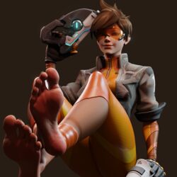  3d 3d_artwork blender dommorama eye_contact feet female foot_fetish foot_focus fully_clothed holding_weapon looking_at_viewer no_penetration overwatch overwatch_2 self_upload shoes_removed solo solo_female solo_focus tinted_eyewear tracer  rating:explicit score: user:dommorama