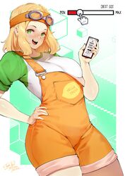 1girls app attribute_slider blonde_hair body_slider breasts female goggles goggles_on_head green_eyes lulu-chan92 original original_character phone slider slider_(control) smartphone thighs rating:Questionable score:48 user:Rancegropor