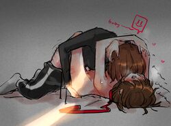  2girls chara frisk heart hearts leash nikomochi open_mouth partially_clothed sweat sweatdrop sweater sweating undertale yuri  rating:explicit score: user:tactgirls