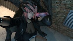  1monster 3d animal_genitalia canine dead_or_alive grabbing_penis hazel3dart honoka_(doa) large_breasts penis pink_eyes pink_hair werewolf  rating:explicit score: user:kenzen13