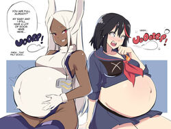 2girls belching belly_expansion big_belly big_breasts black_hair bloat bloated bloated_belly bloated_stomach bloated_tummy bloater bloating bunny_ears burp burping chocolate_and_vanilla clothed clothing crossover dark_skin elpacha2 female female_only gassy indigestion kill_la_kill long_hair matoi_ryuuko miruko my_hero_academia navel outie_navel pregnancy_cravings pregnant pregnant_dark-skinned_female red_eyes rumi_usagiyama short_hair stuffed stuffed_belly white_hair rating:Explicit score:62 user:Tiller609