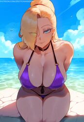 1girls ai_assisted ai_generated arms_behind_back bare_legs bare_shoulders beach bikini blonde_hair blue_eyes choker cleavage cloud curvy earrings erotic_nansensu front-tie_bikini hair_over_one_eye hanging_breasts ino_yamanaka large_breasts leaning_forward long_hair looking_at_viewer midriff naruto naruto_(series) naruto_shippuden o-ring o-ring_bikini patreon_username ponytail purple_bikini sea seaside sitting sky solo straight_hair thick_thighs water_drop wet rating:Questionable score:244 user:donkeyskin