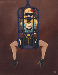 bird_cage black_canary blindfold blindfolded bondage bound cage caged chains collar dc dc_bombshells dc_comics female female_only femsub fully_clothed gag gagged high_heels in_cage restrained rope_bondage yes_i_did rating:Explicit score:11 user:CyanMoon