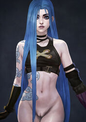 blue_eyes blue_hair bottomless jinx_(league_of_legends) league_of_legends monorirogue pussy vagina rating:Explicit score:74 user:acds