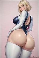 ai_generated ass ass_focus big_ass big_breasts blonde_female blonde_hair blonde_hair_female blue_eyes blush bodysuit bubble_butt curvaceous curvy fat_ass female female_only from_behind gwen_stacy high_resolution highres huge_ass large_ass large_breasts leotard looking_at_viewer marvel pink_background short_hair simple_background smile smiling smiling_at_viewer solo solo_female spider-gwen spider-man:_across_the_spider-verse spider-man:_into_the_spider-verse spongiersponge thick_thighs wavy_hair rating:Questionable score:278 user:spongiers